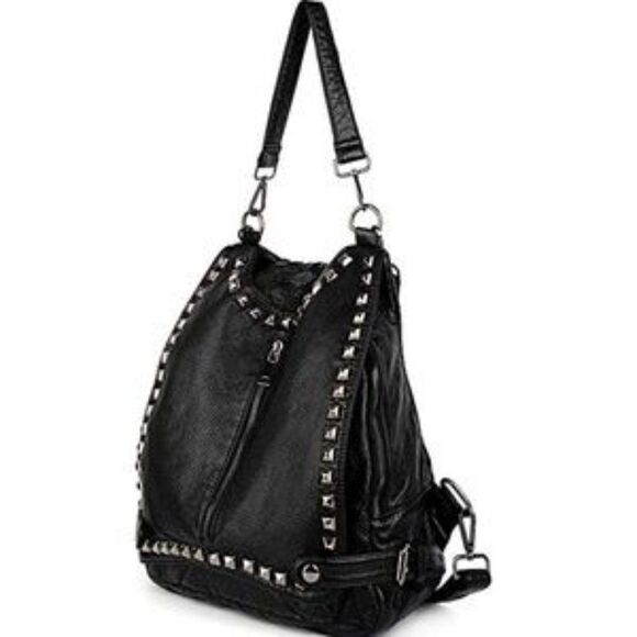 New Rivet Studded Leather Shoulder Bag Backpack - Picture 1 of 8